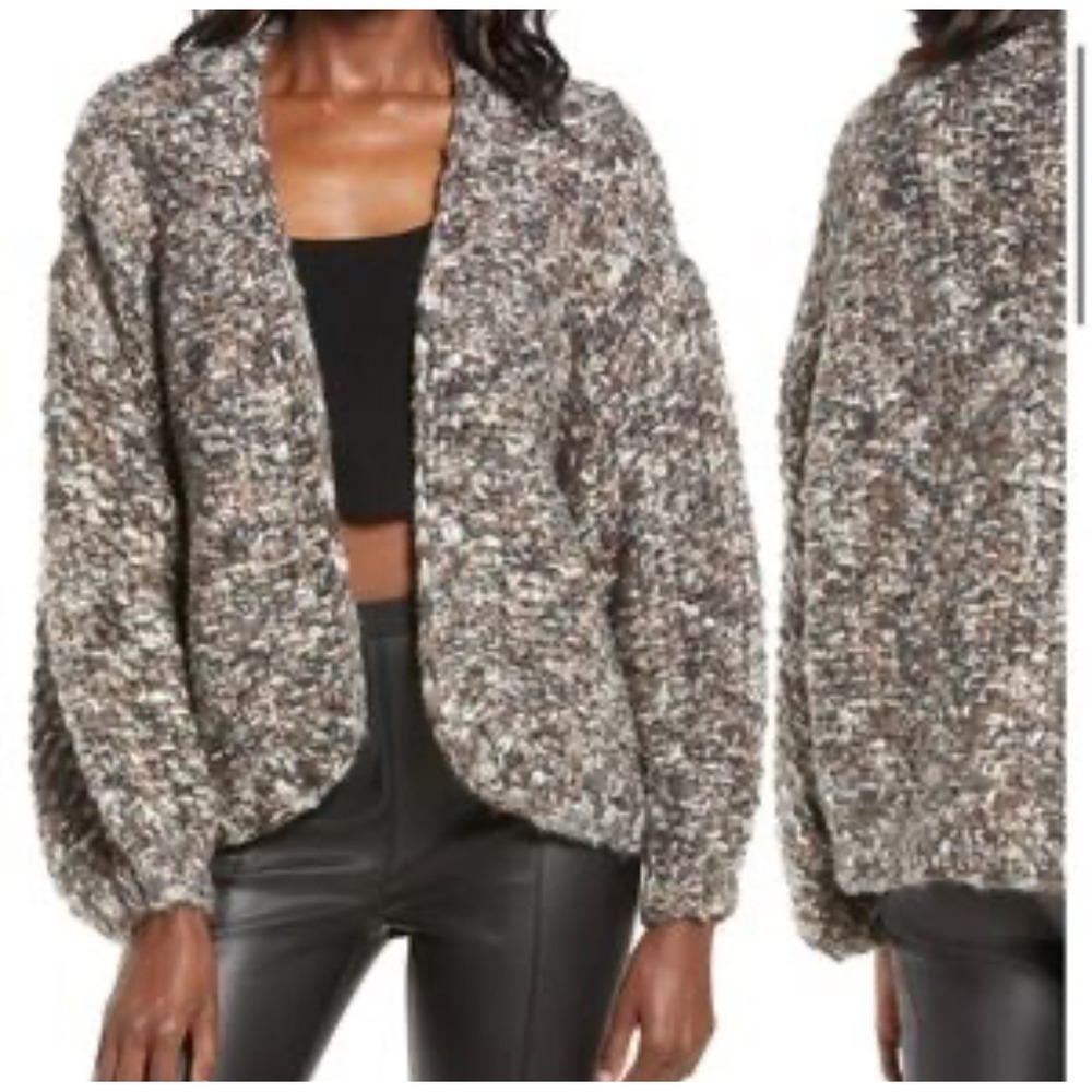 BLANKNYC Cozy Textured Knit Cardigan oversized‎ Balloon Sleeve Chunky boho XS